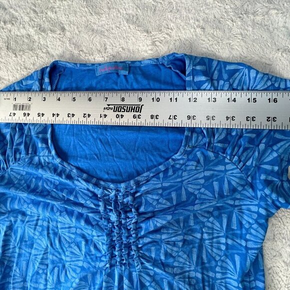 Fresh Produce Emma Dress Short Sleeve Ruched Blue Printed Size Small A-Line - Picture 6 of 9